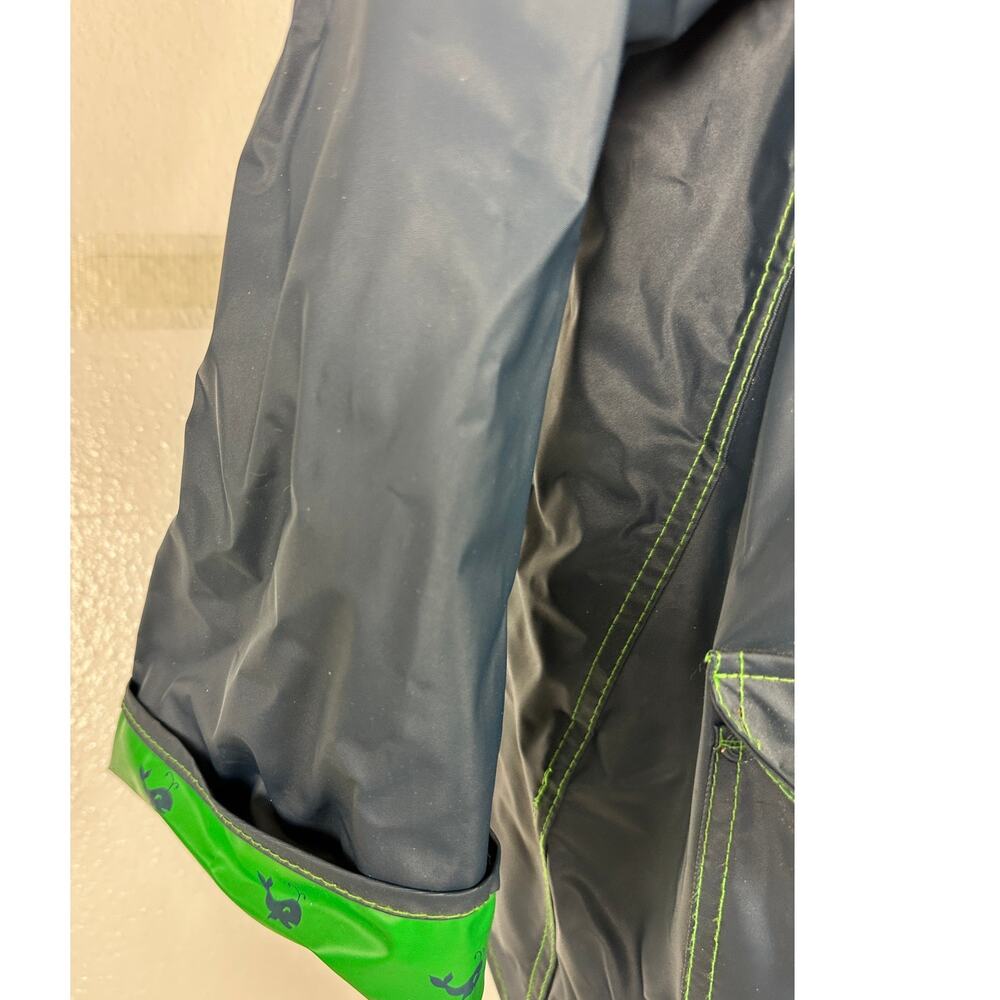 Vintage 1980s M Navy Blue Green Whales Reversible Hooded Raincoat AqueSheen - Picture 4 of 16